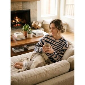 Rails Tie Dye Navy Pink Horizontal Stripe Pullover Cotton Sweater Size Small